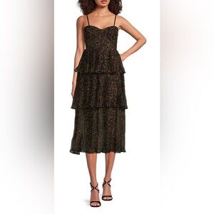 NWT Layered with Love Regina Chiffon Animal Print Sleeveless Tiered Midi Dress